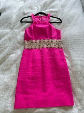 Lilly Pulitzer Hot Pink Dress with Gold Waist Trim
